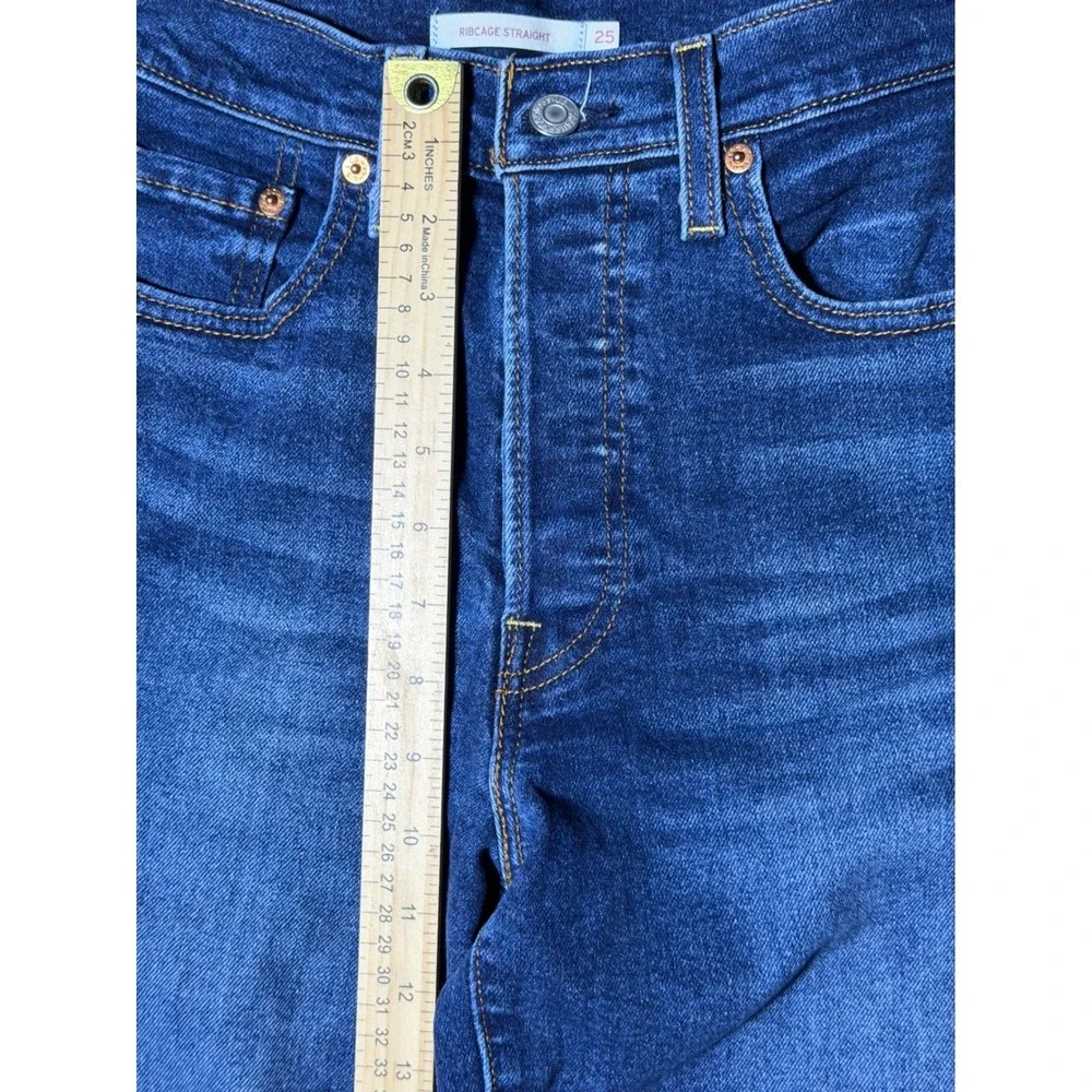 Levis Ribcage Straight High Rise Button Fly Ankle Jeans Blue 25x25 Short Stretch